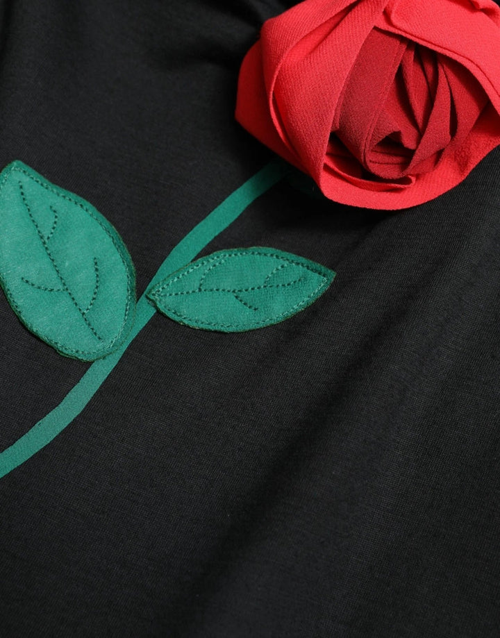 Dolce & Gabbana Black Wool Sleeveless Rose Applique Dress - RIMODA