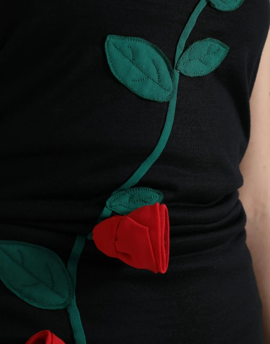 Dolce & Gabbana Black Wool Sleeveless Rose Applique Dress - RIMODA