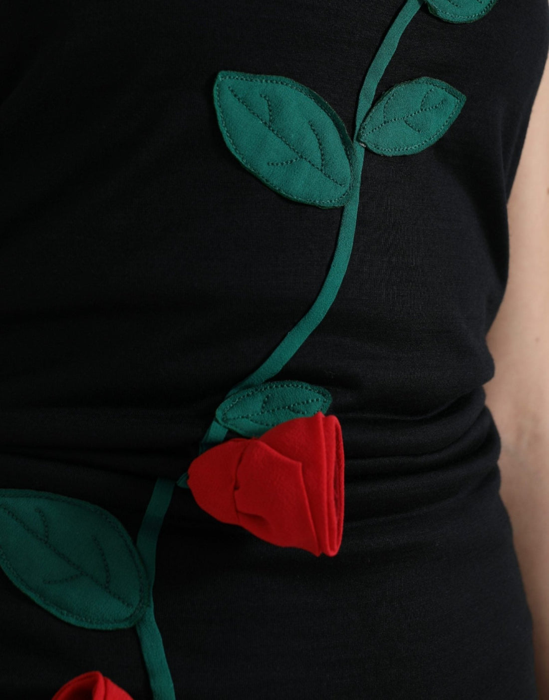 Dolce & Gabbana Black Wool Sleeveless Rose Applique Dress - RIMODA
