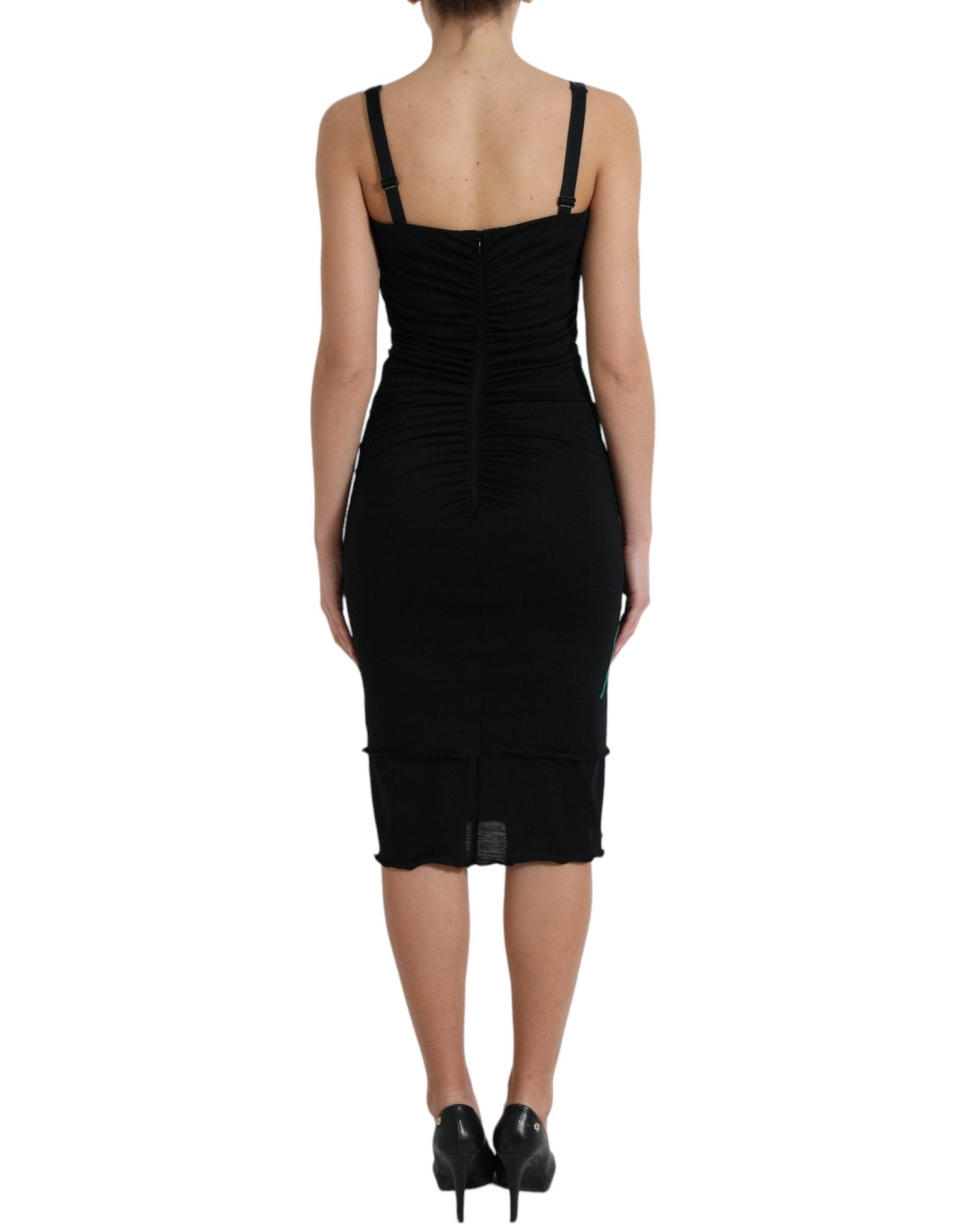 Dolce & Gabbana Black Wool Sleeveless Rose Applique Dress - RIMODA
