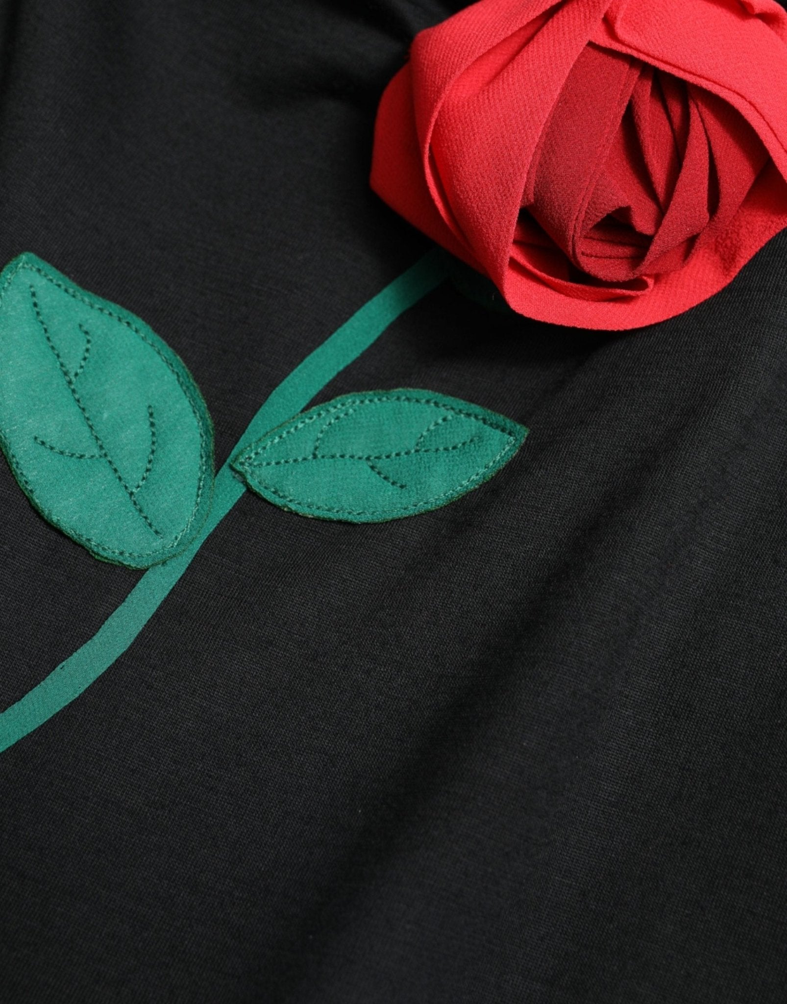 Dolce & Gabbana Black Wool Sleeveless Rose Applique Dress - RIMODA