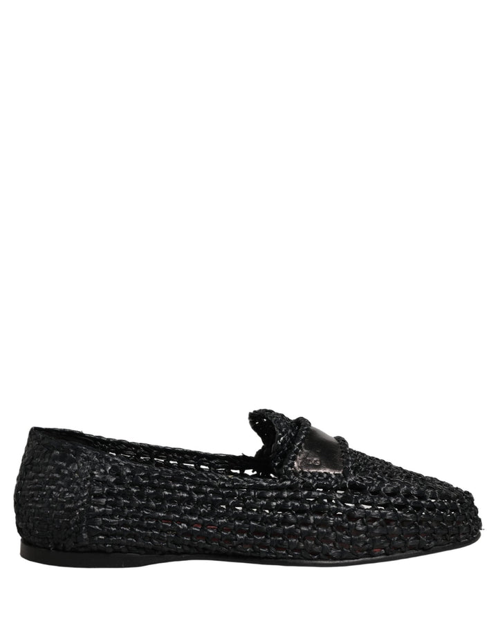 Dolce & Gabbana Black Woven Leather Slip On Loafers Men Shoes - RIMODA