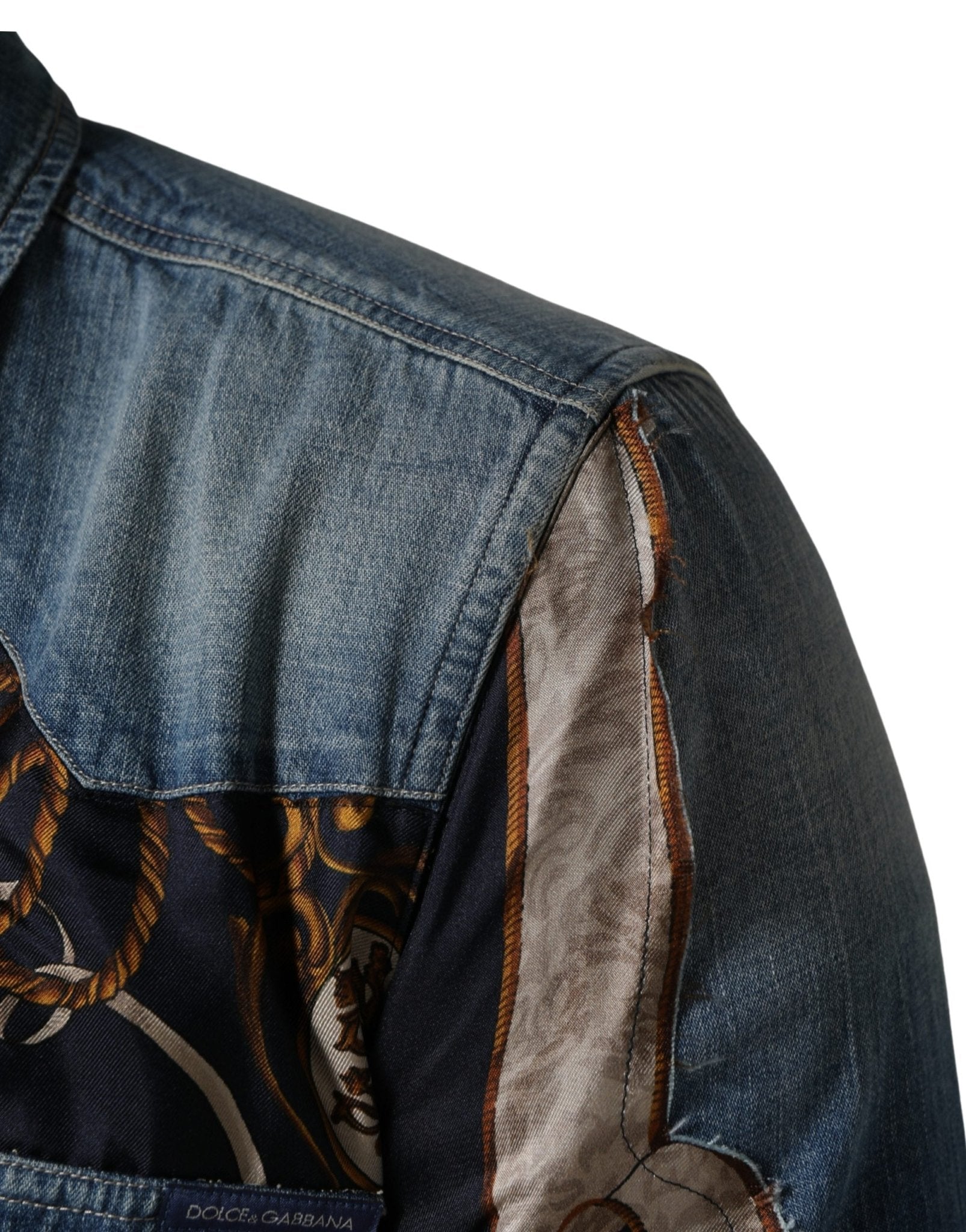 Dolce & Gabbana Blue Baroque Cotton Button Down Denim Shirt - RIMODA