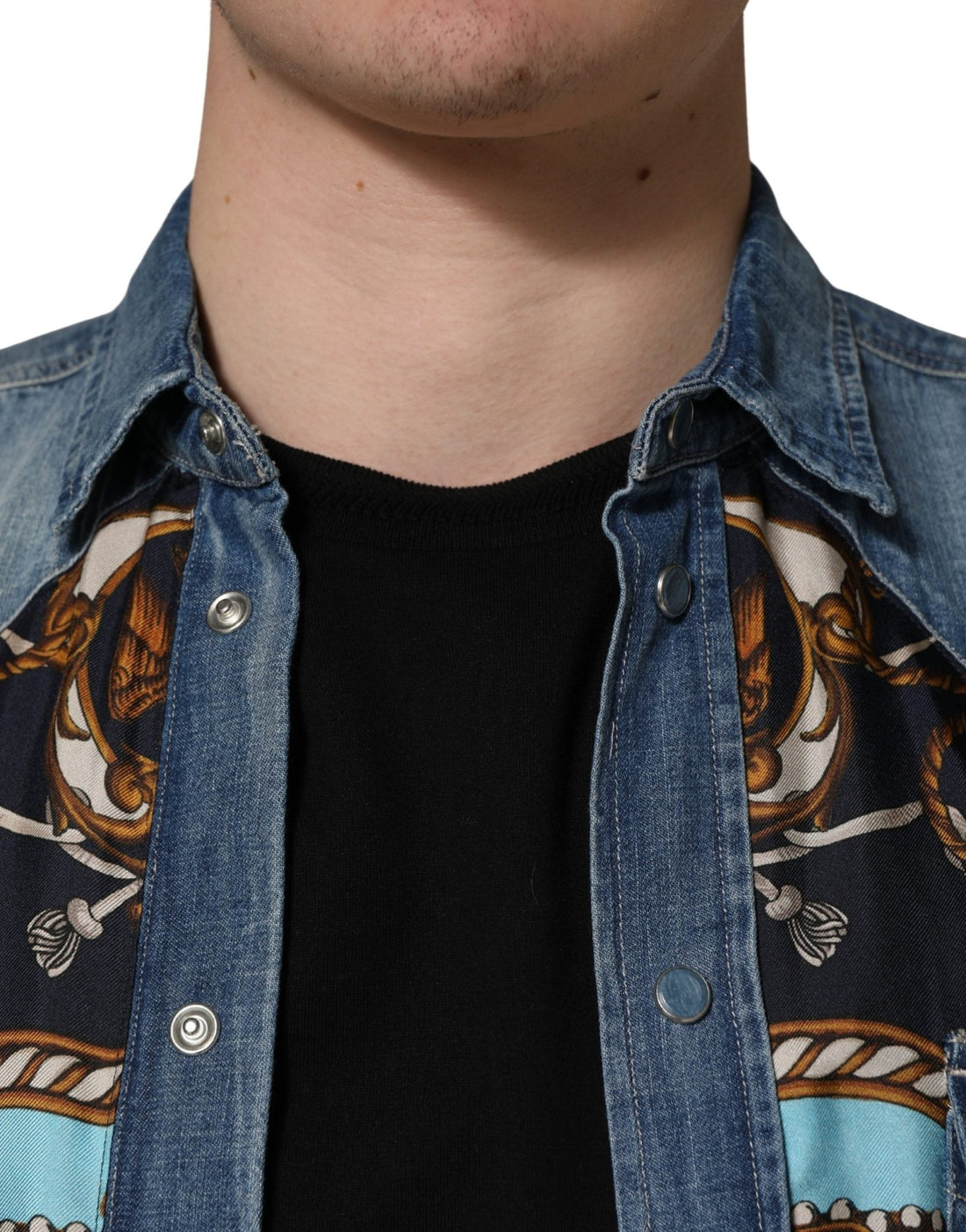 Dolce & Gabbana Blue Baroque Cotton Button Down Denim Shirt - RIMODA