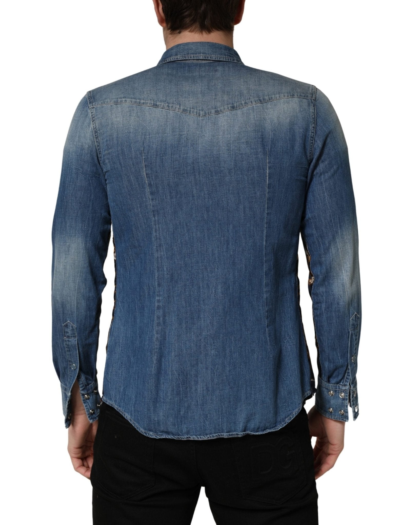 Dolce & Gabbana Blue Baroque Cotton Button Down Denim Shirt - RIMODA