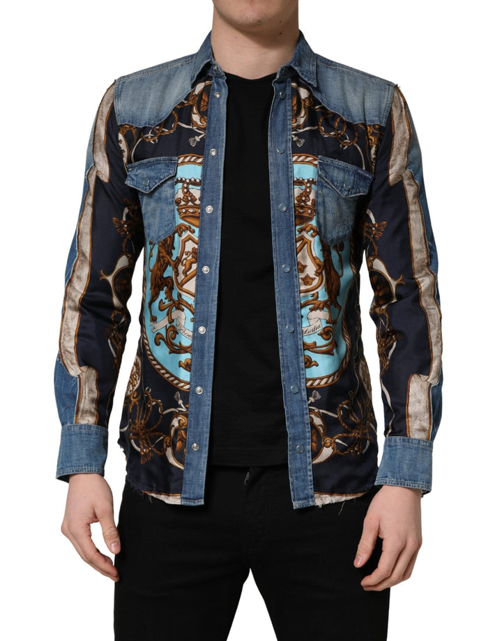 Dolce & Gabbana Blue Baroque Cotton Button Down Denim Shirt - RIMODA