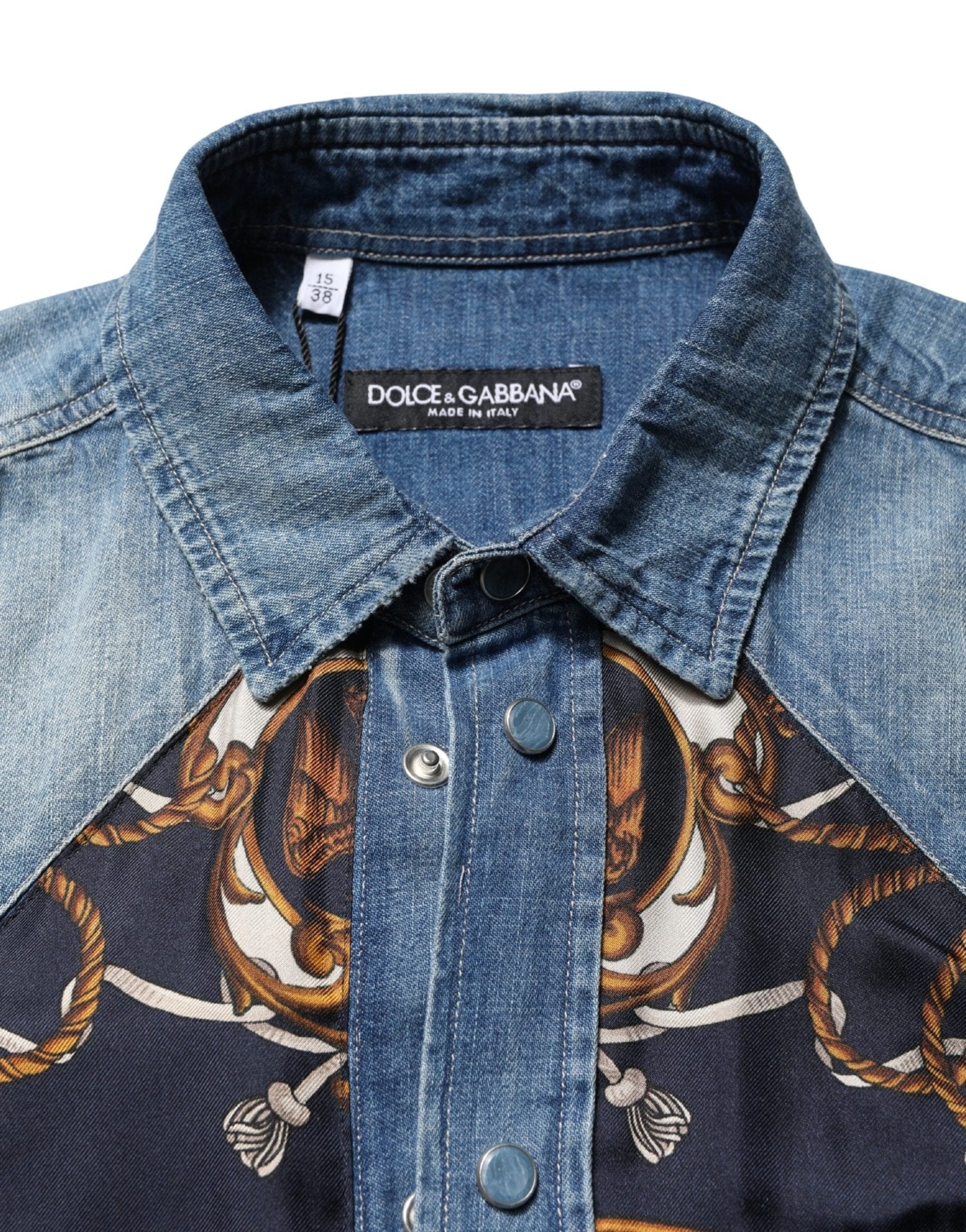 Dolce & Gabbana Blue Baroque Cotton Button Down Denim Shirt - RIMODA