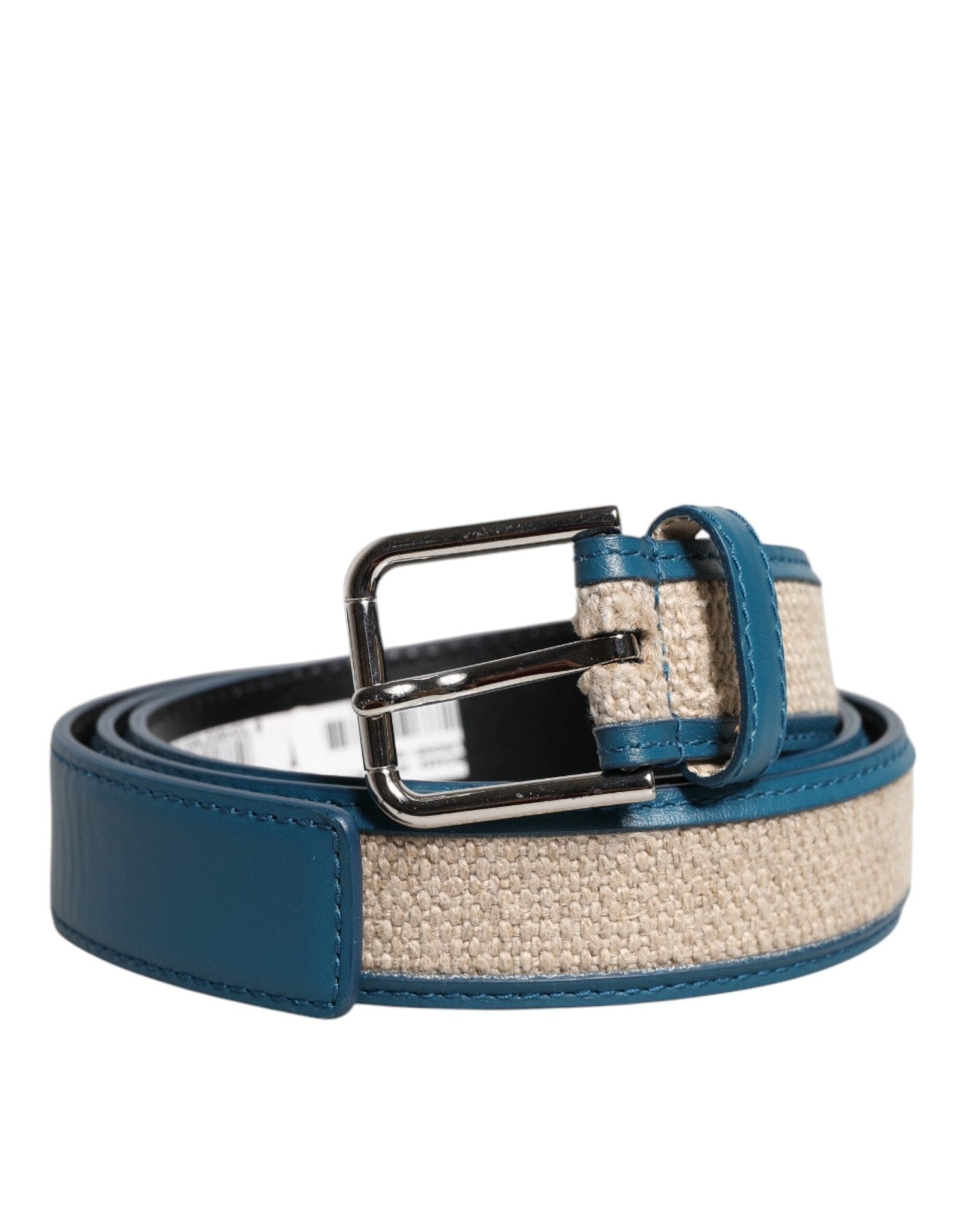 Dolce & Gabbana Blue Beige Leather Weaved Metal Buckle Belt - RIMODA