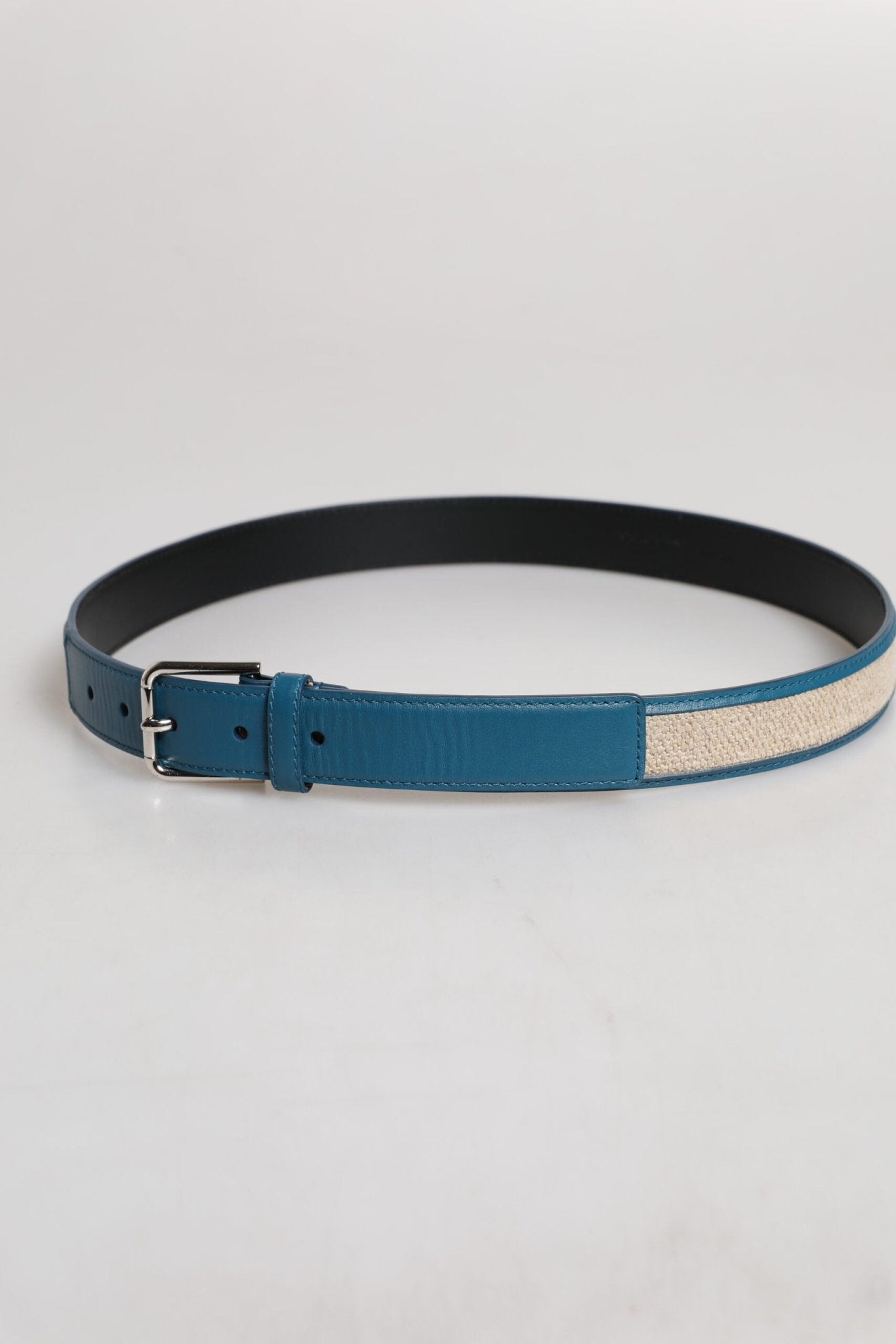Dolce & Gabbana Blue Beige Leather Weaved Metal Buckle Belt - RIMODA