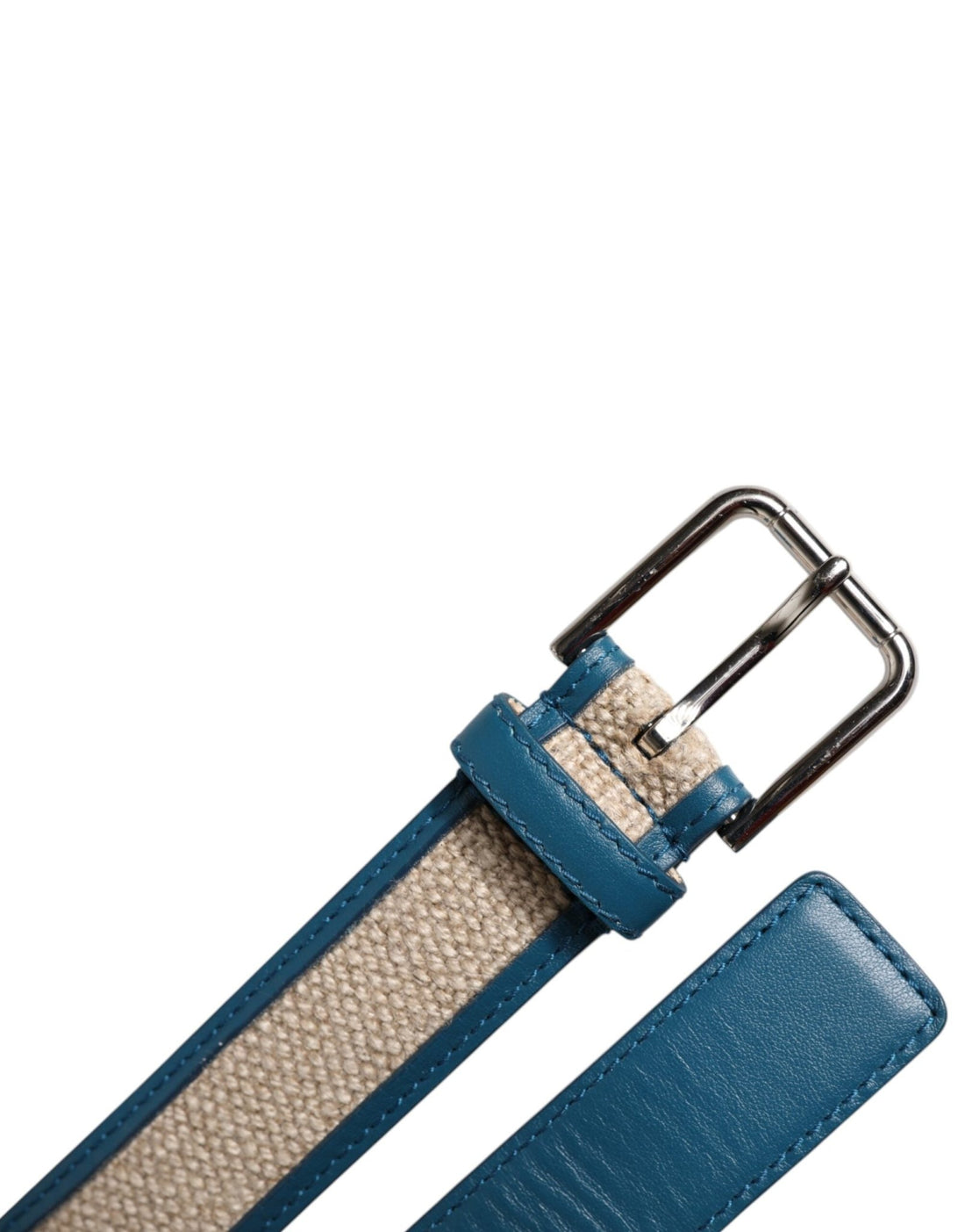 Dolce & Gabbana Blue Beige Leather Weaved Metal Buckle Belt - RIMODA
