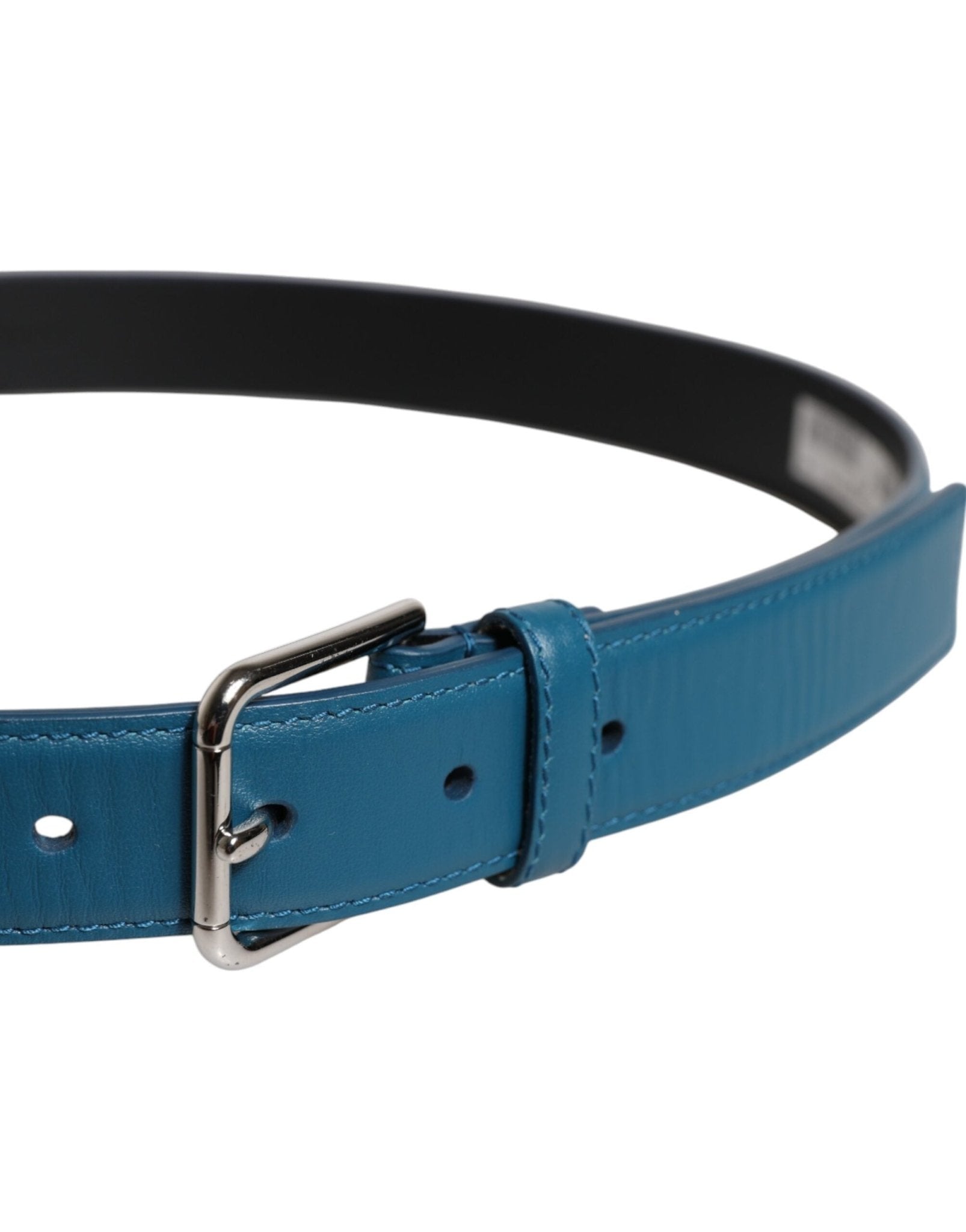 Dolce & Gabbana Blue Beige Leather Weaved Metal Buckle Belt - RIMODA