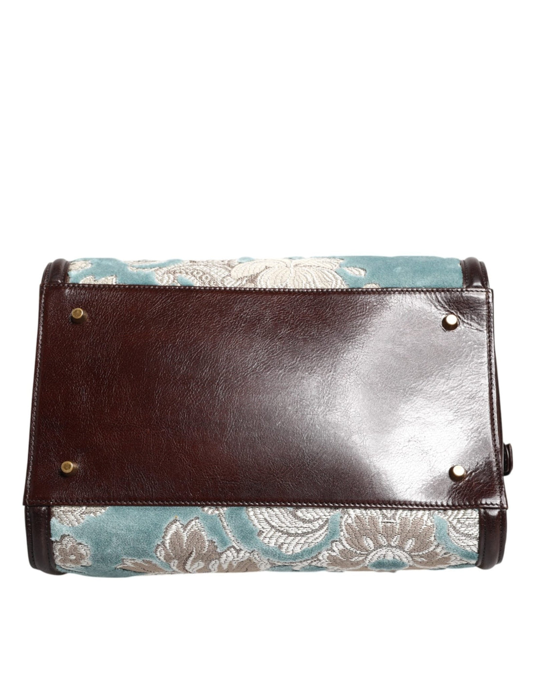 Dolce & Gabbana Blue Brown Leather Floral Jacquard Travel Handbag Bag - RIMODA