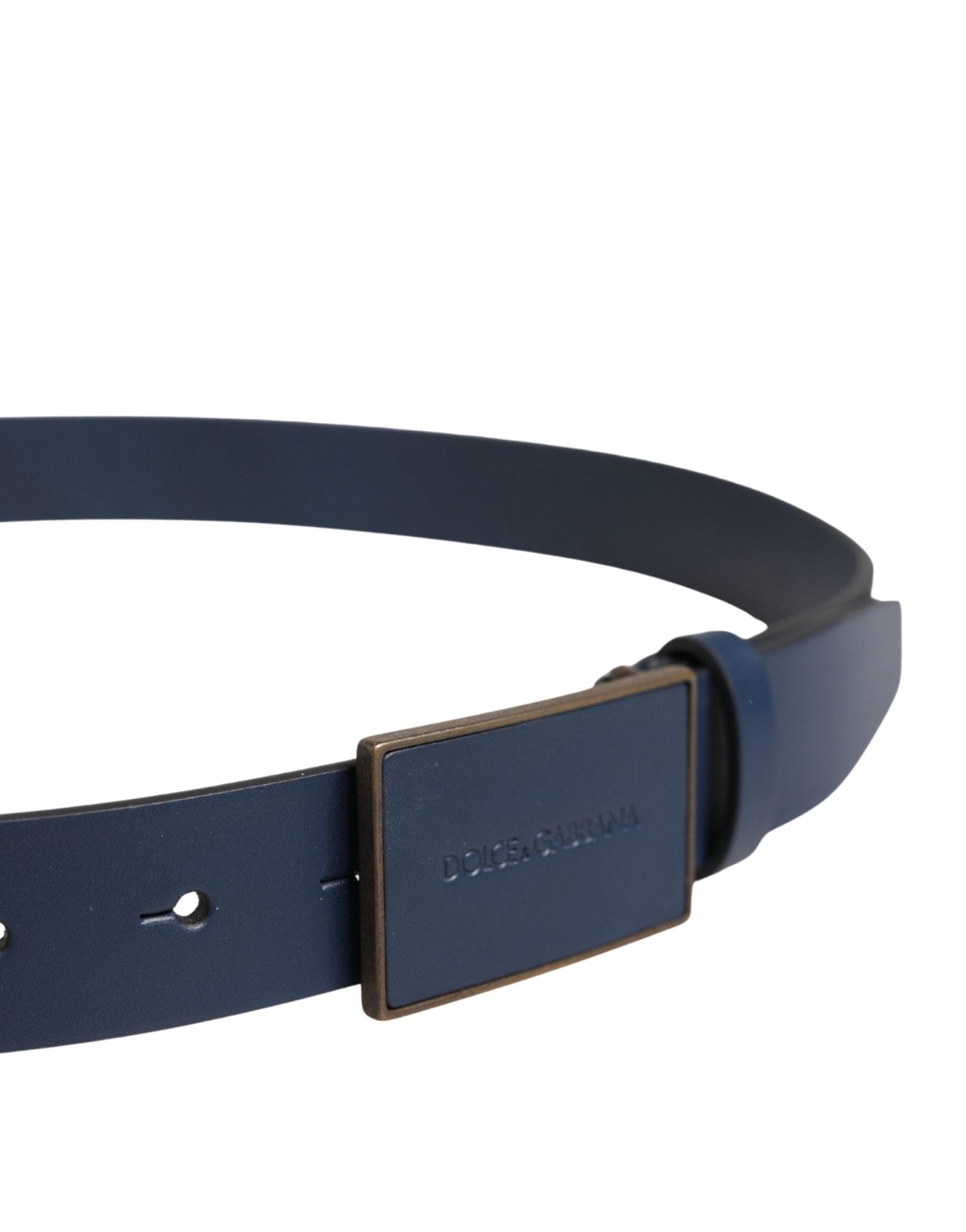 Dolce & Gabbana Blue Calf Leather Logo Metal Buckle Belt - RIMODA