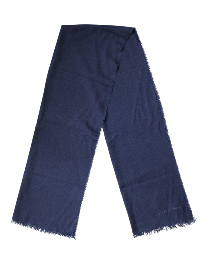 Dolce & Gabbana Blue Cashmere Fringes Wrap Foulard 70cm x 200cm Scarf Men - RIMODA