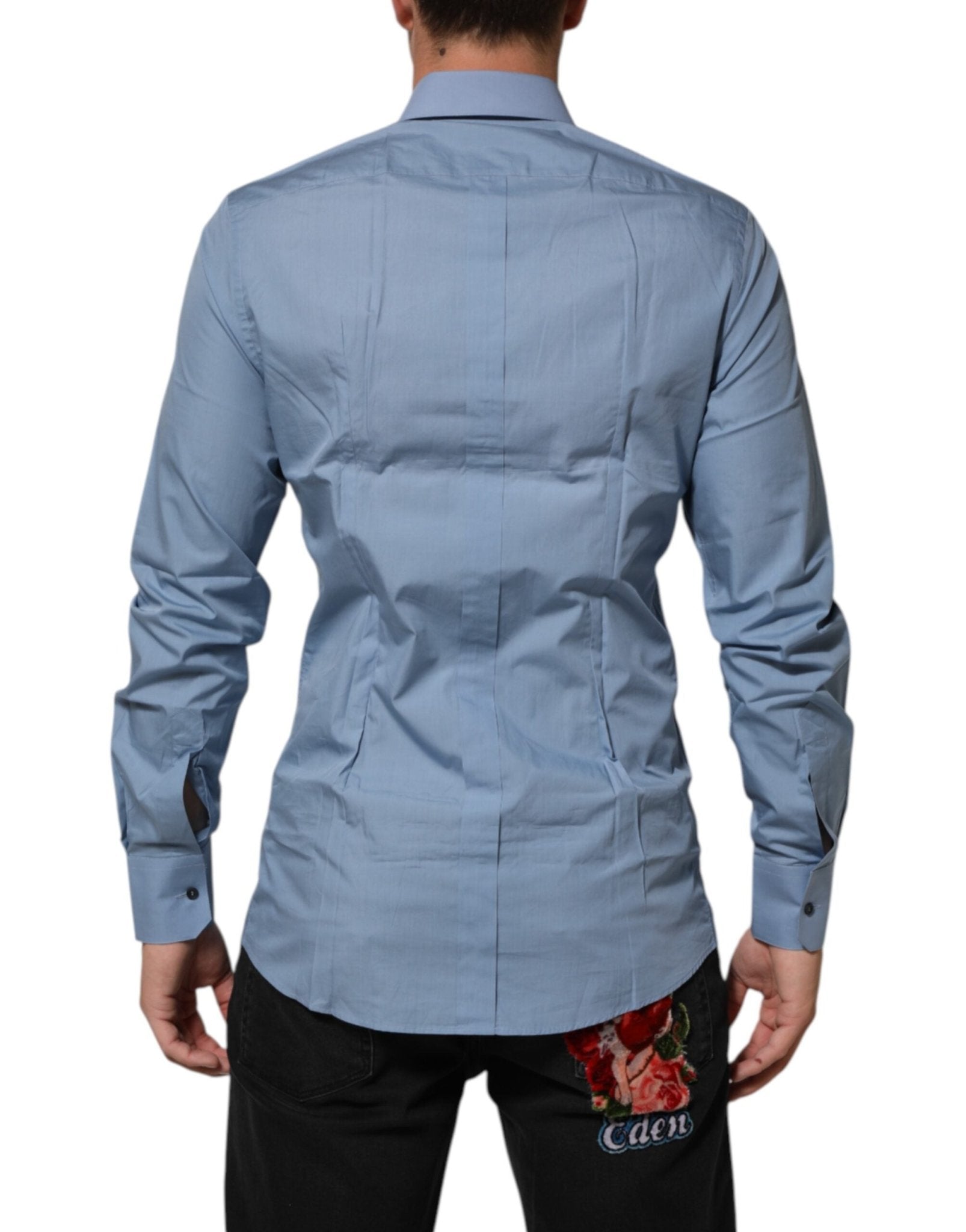 Dolce & Gabbana Blue Cotton Collared GOLD Formal Dress Shirt - RIMODA
