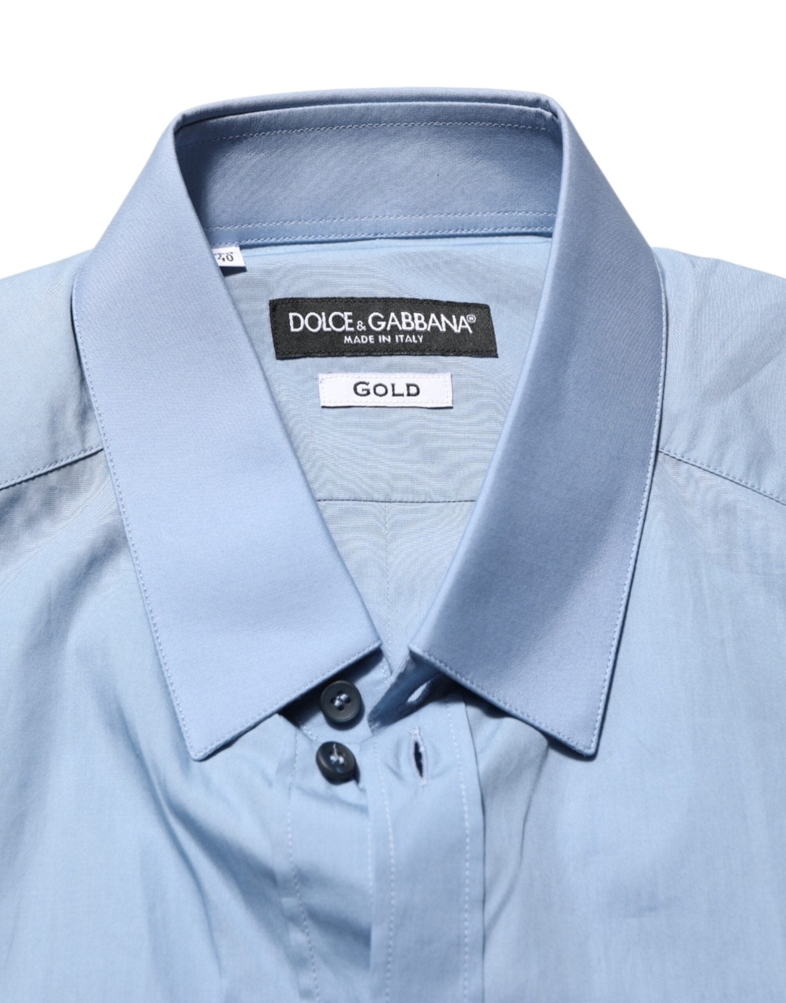Dolce & Gabbana Blue Cotton Collared GOLD Formal Dress Shirt - RIMODA