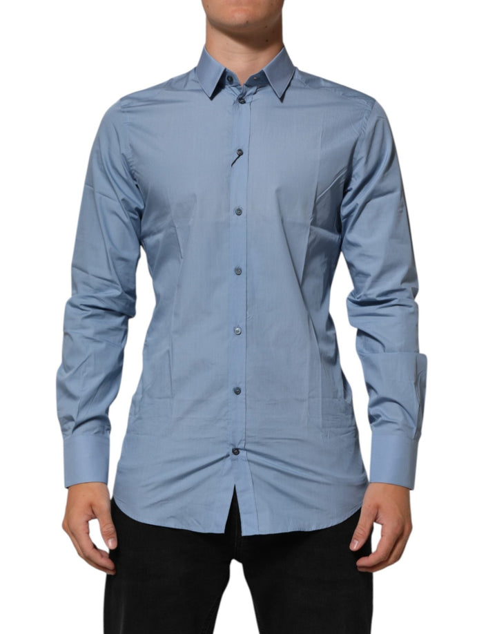 Dolce & Gabbana Blue Cotton Collared GOLD Formal Dress Shirt - RIMODA