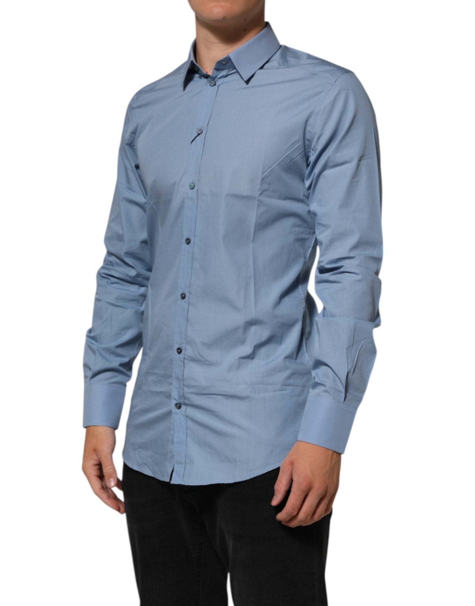 Dolce & Gabbana Blue Cotton Collared GOLD Formal Dress Shirt - RIMODA