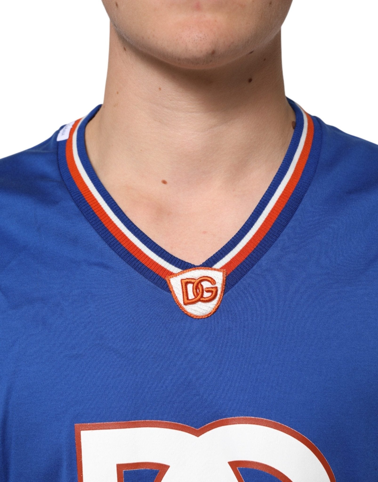 Dolce & Gabbana Blue Cotton DG Logo Mesh Jersey T-shirt - RIMODA