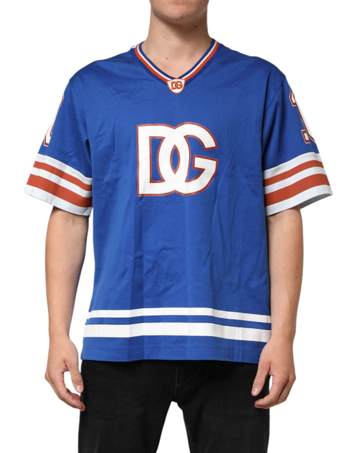 Dolce & Gabbana Blue Cotton DG Logo Mesh Jersey T-shirt - RIMODA