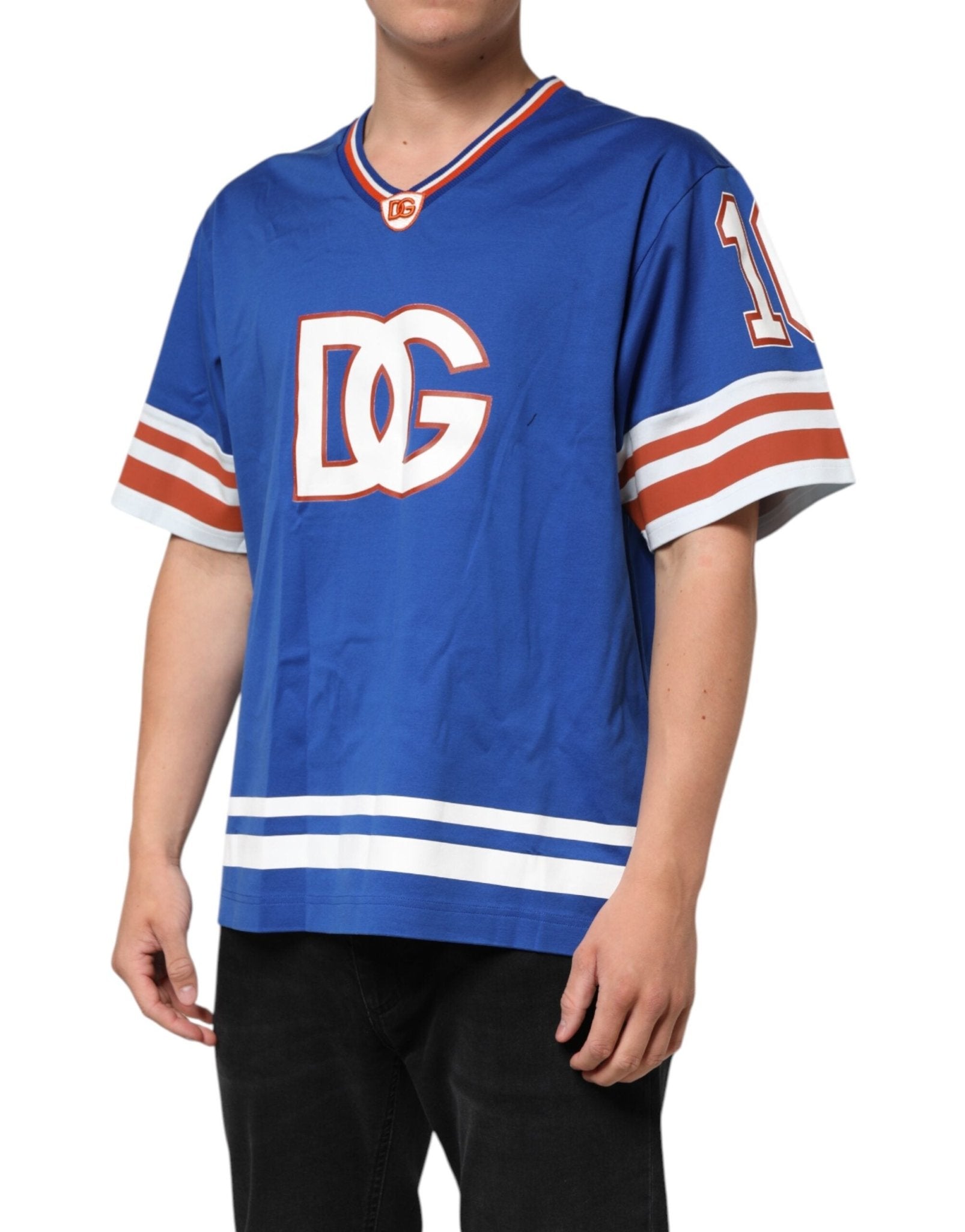 Dolce & Gabbana Blue Cotton DG Logo Mesh Jersey T-shirt - RIMODA