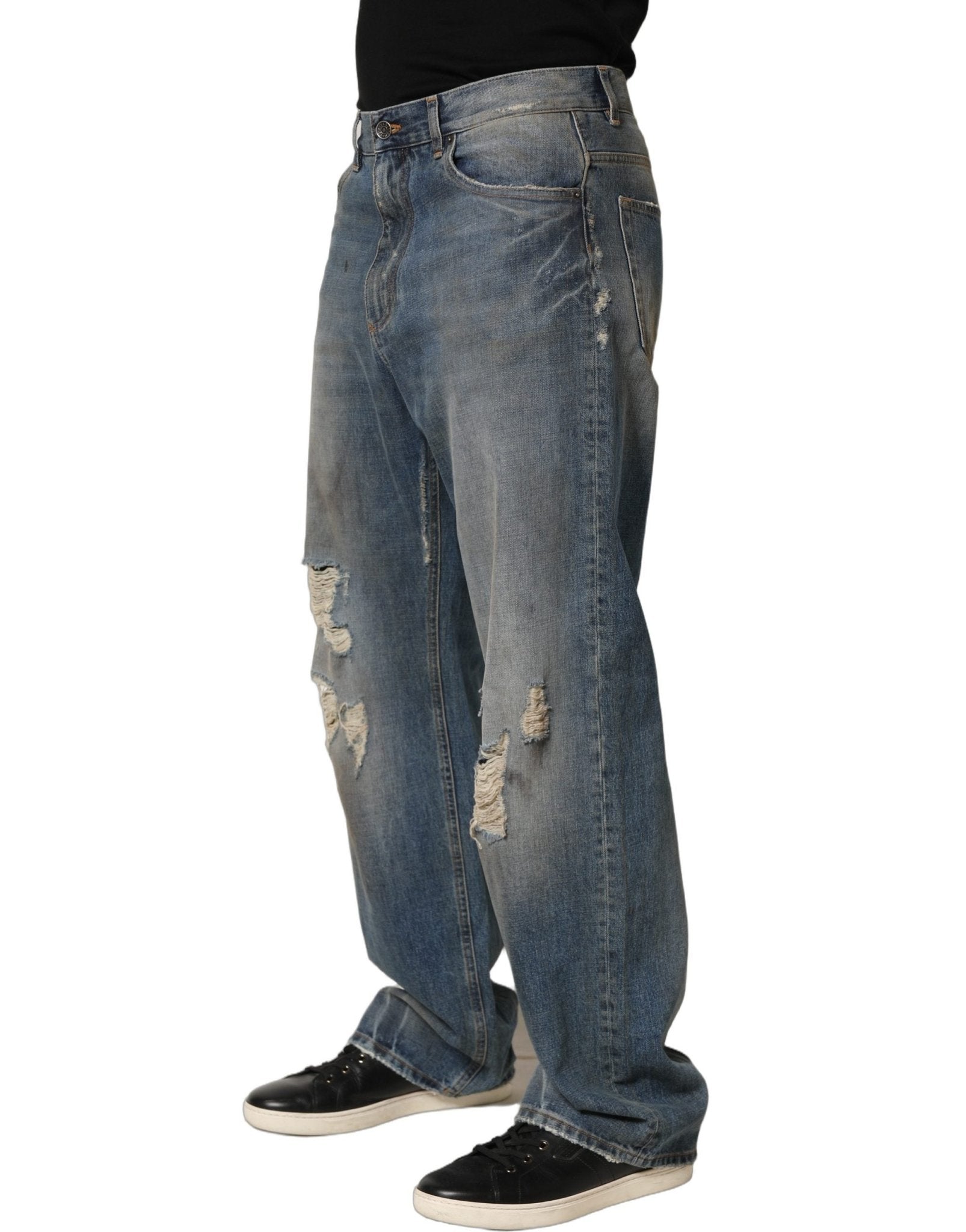 Dolce & Gabbana Blue Cotton Distressed Straight Denim Jeans - RIMODA