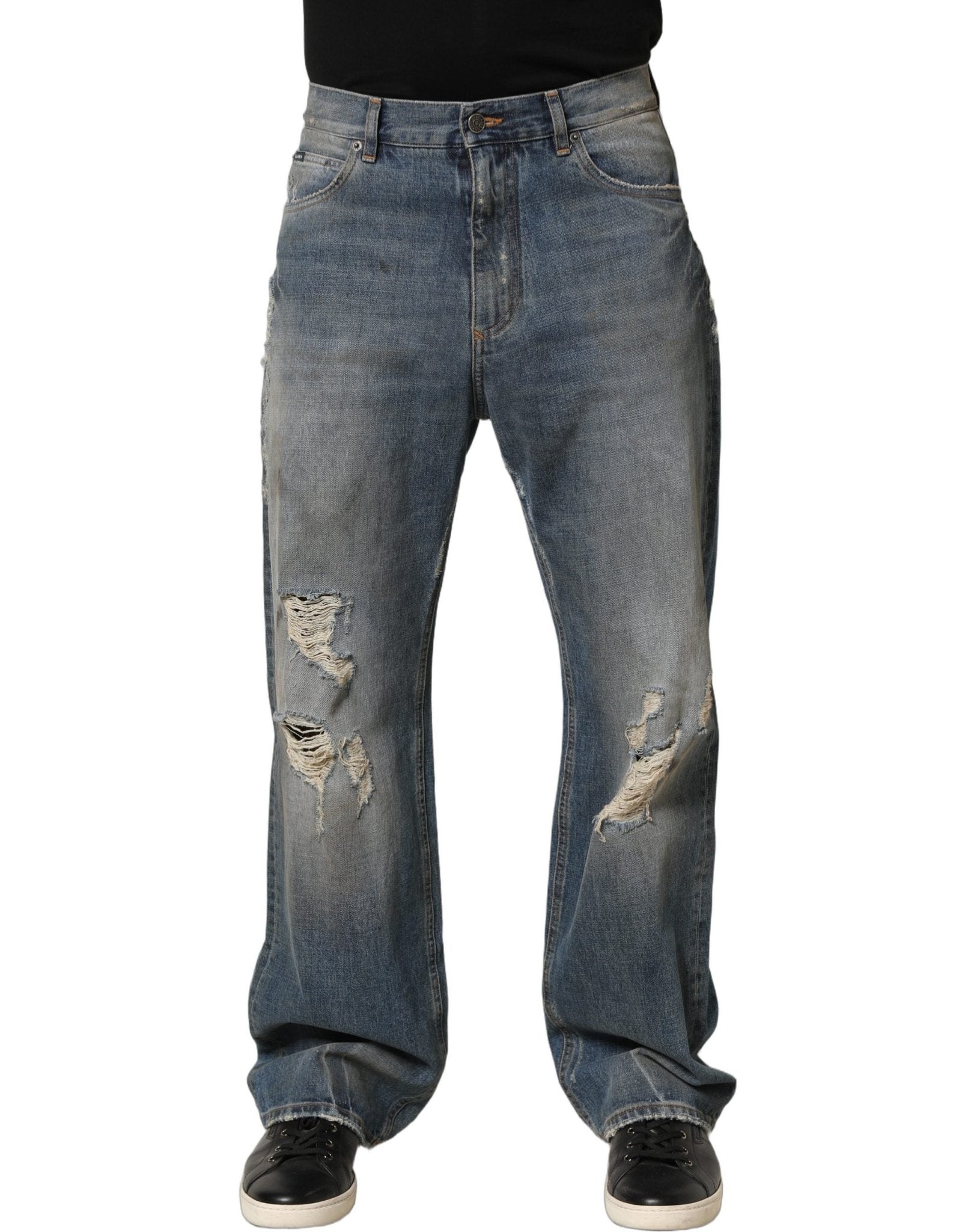 Dolce & Gabbana Blue Cotton Distressed Straight Denim Jeans - RIMODA