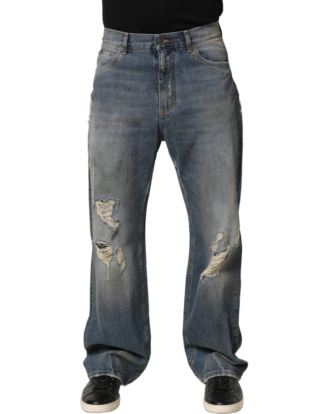 Dolce & Gabbana Blue Cotton Distressed Straight Denim Jeans - RIMODA