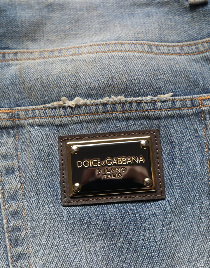 Dolce & Gabbana Blue Cotton Distressed Straight Denim Jeans - RIMODA