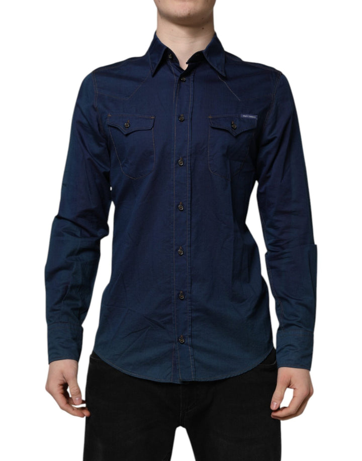 Dolce & Gabbana Blue Cotton GOLD Long Sleeves Casual Shirt - RIMODA