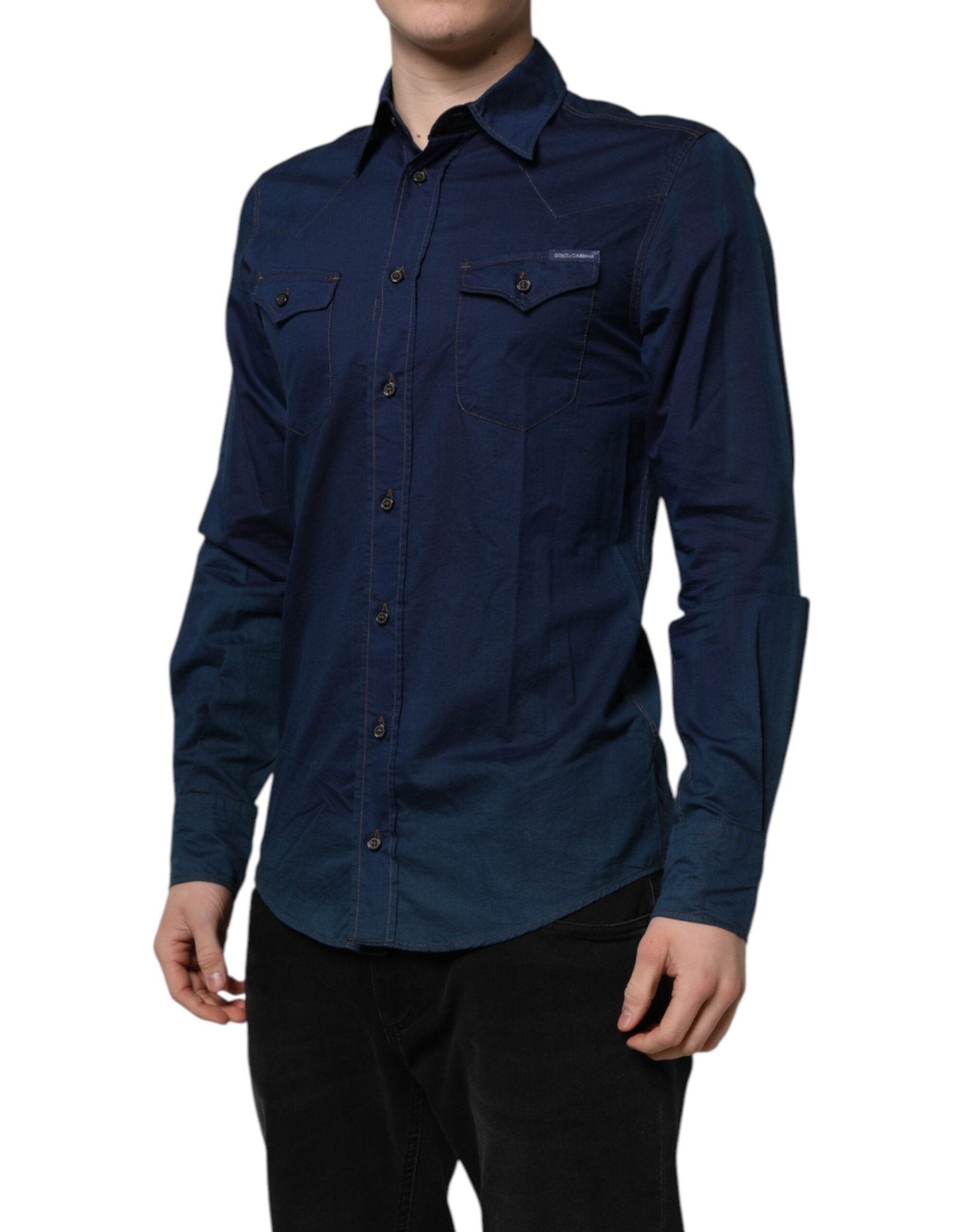 Dolce & Gabbana Blue Cotton GOLD Long Sleeves Casual Shirt - RIMODA