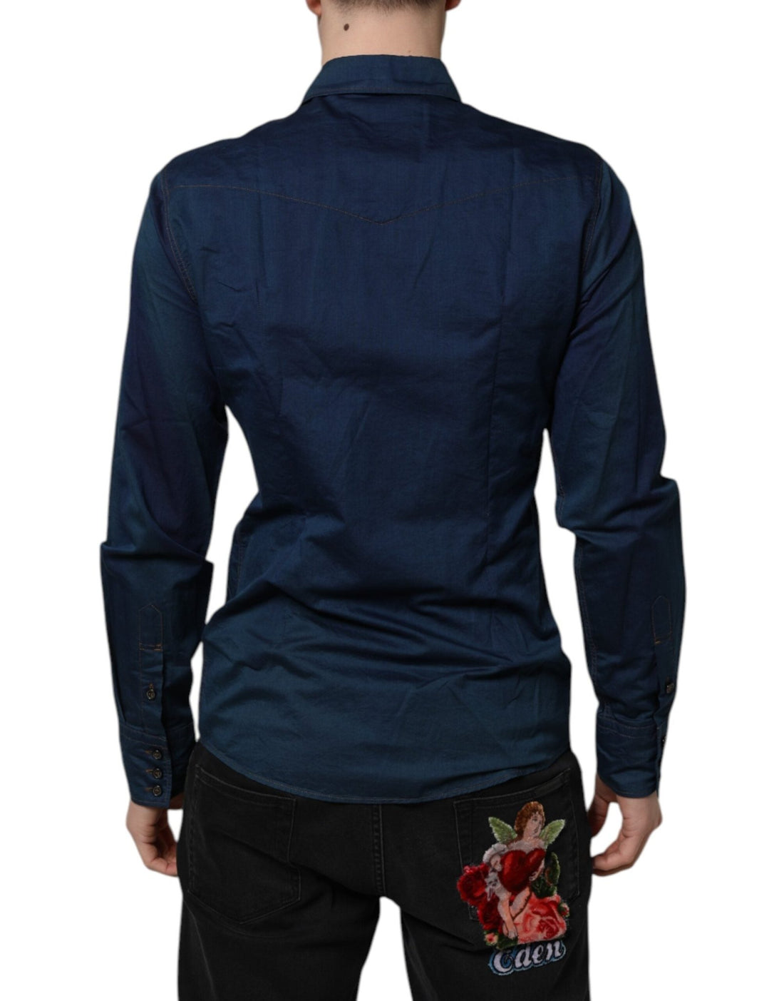 Dolce & Gabbana Blue Cotton GOLD Long Sleeves Casual Shirt - RIMODA