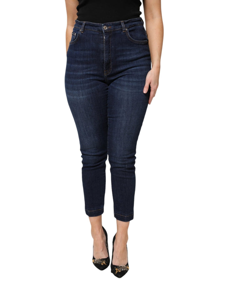 Dolce & Gabbana Blue Cotton High Waisted Cropped Denim Jeans - RIMODA