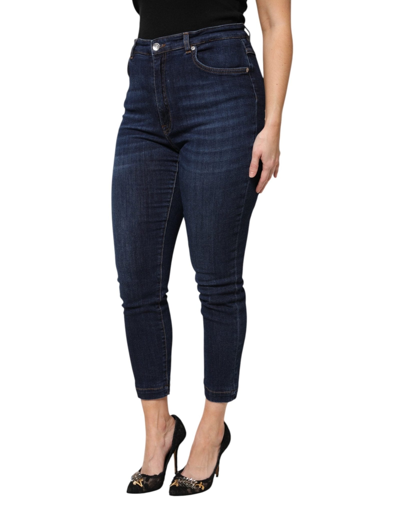 Dolce & Gabbana Blue Cotton High Waisted Cropped Denim Jeans - RIMODA