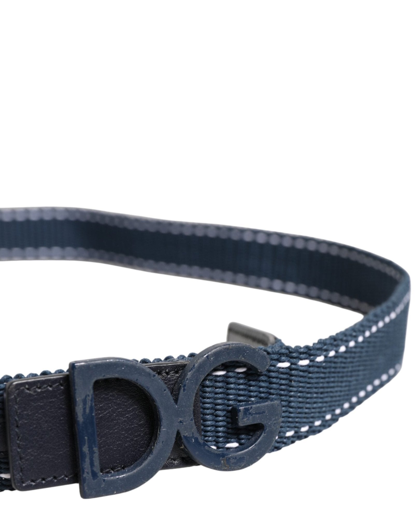 Dolce & Gabbana Blue Cotton Leather DG Logo Metal Buckle Belt - RIMODA