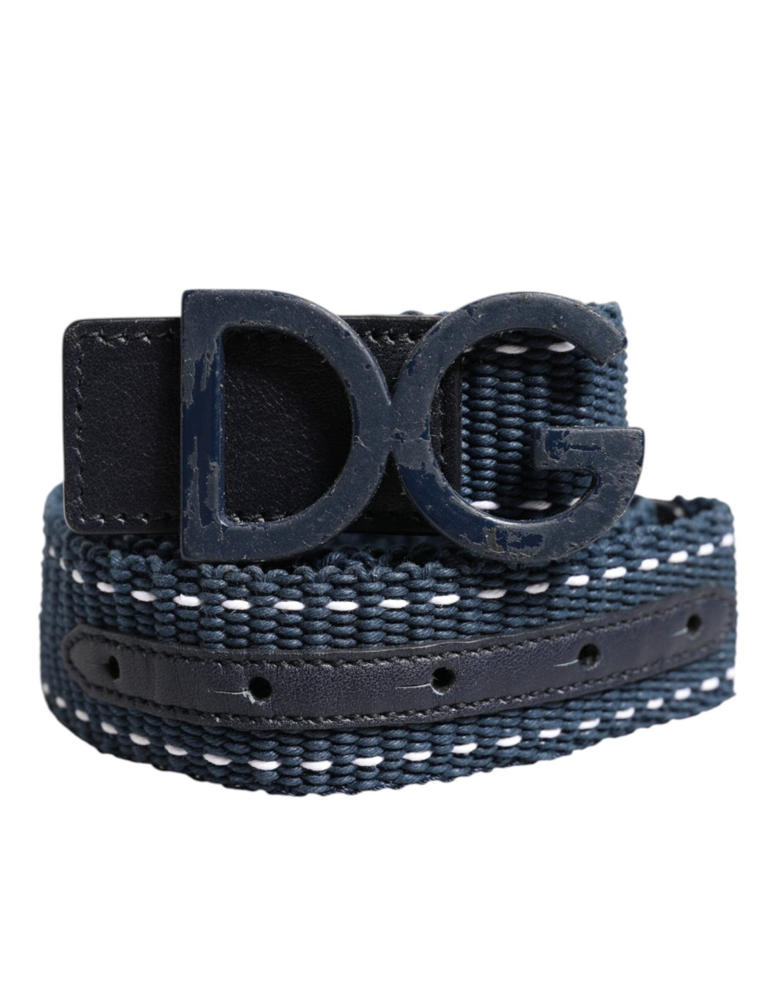 Dolce & Gabbana Blue Cotton Leather DG Logo Metal Buckle Belt - RIMODA