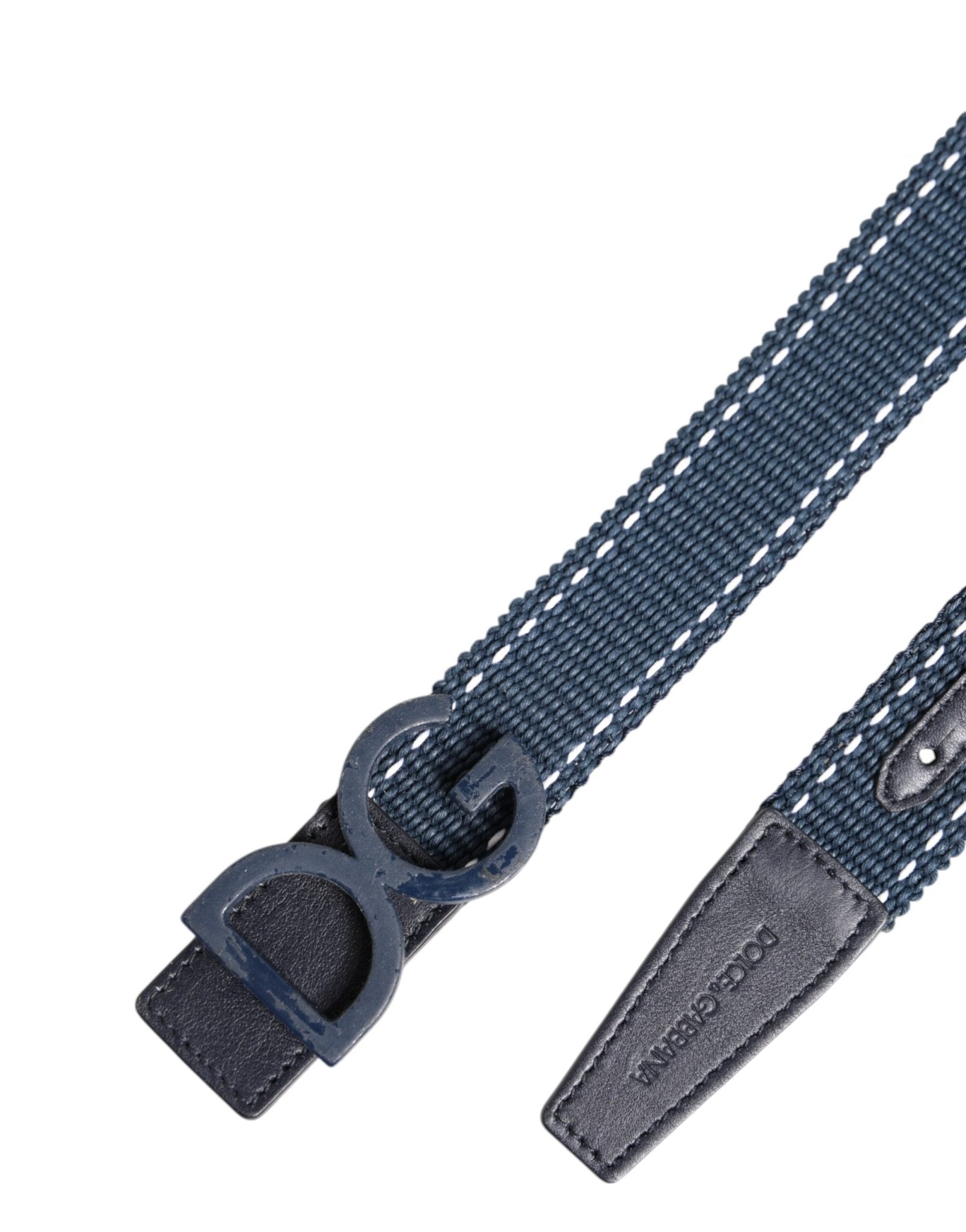 Dolce & Gabbana Blue Cotton Leather DG Logo Metal Buckle Belt - RIMODA