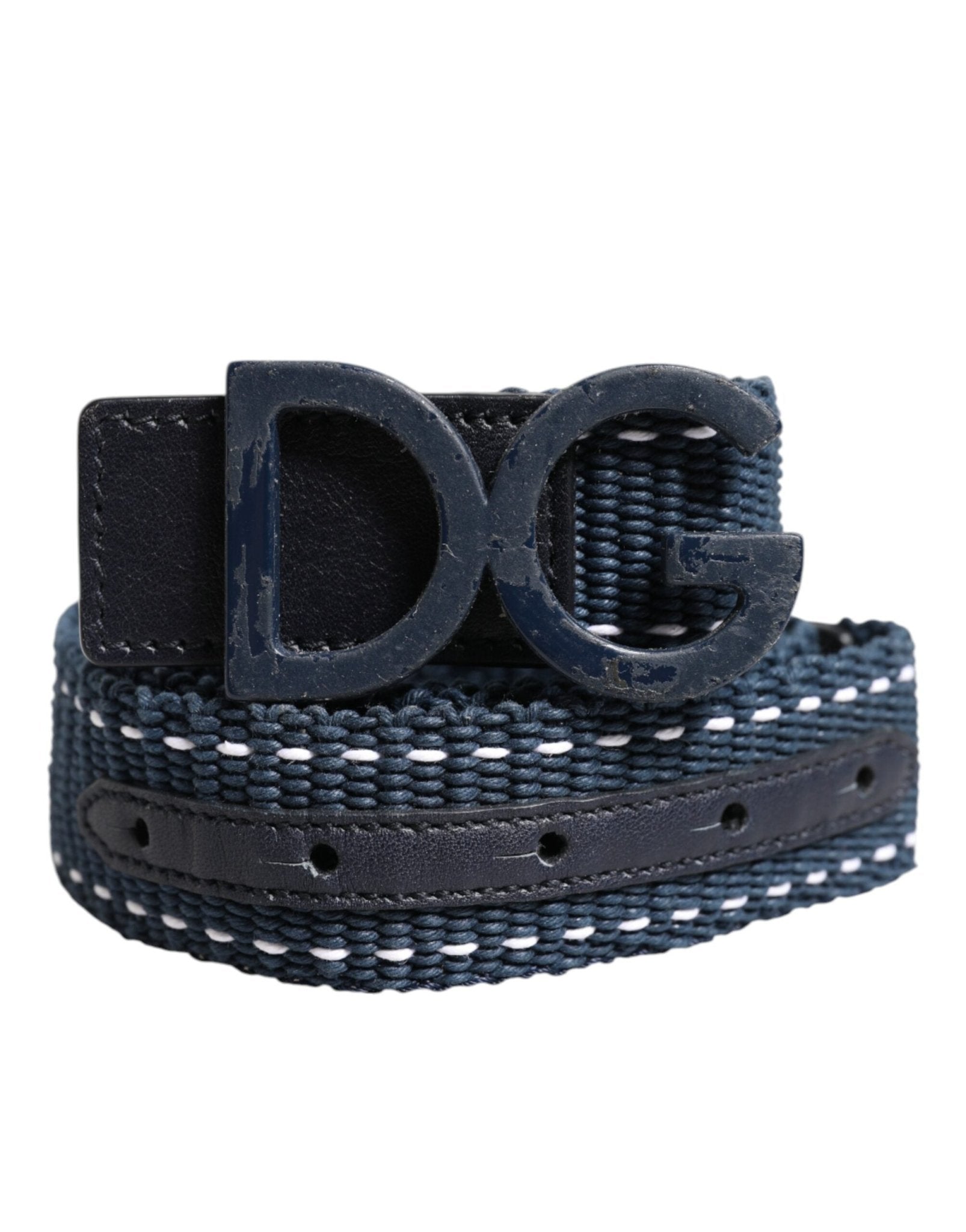 Dolce & Gabbana Blue Cotton Leather DG Logo Metal Buckle Belt - RIMODA