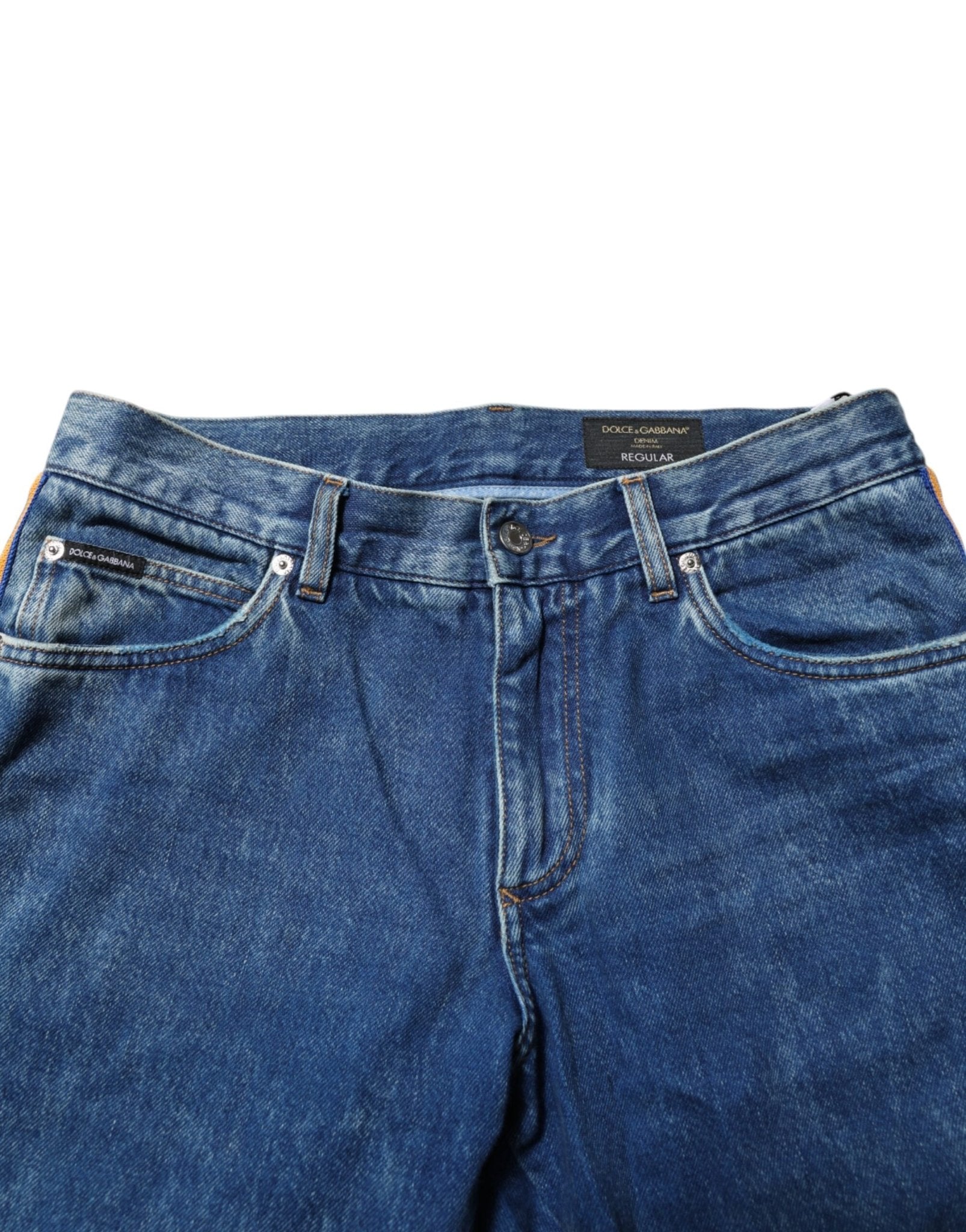 Dolce & Gabbana Blue Cotton Logo Plaque Denim Jeans - RIMODA