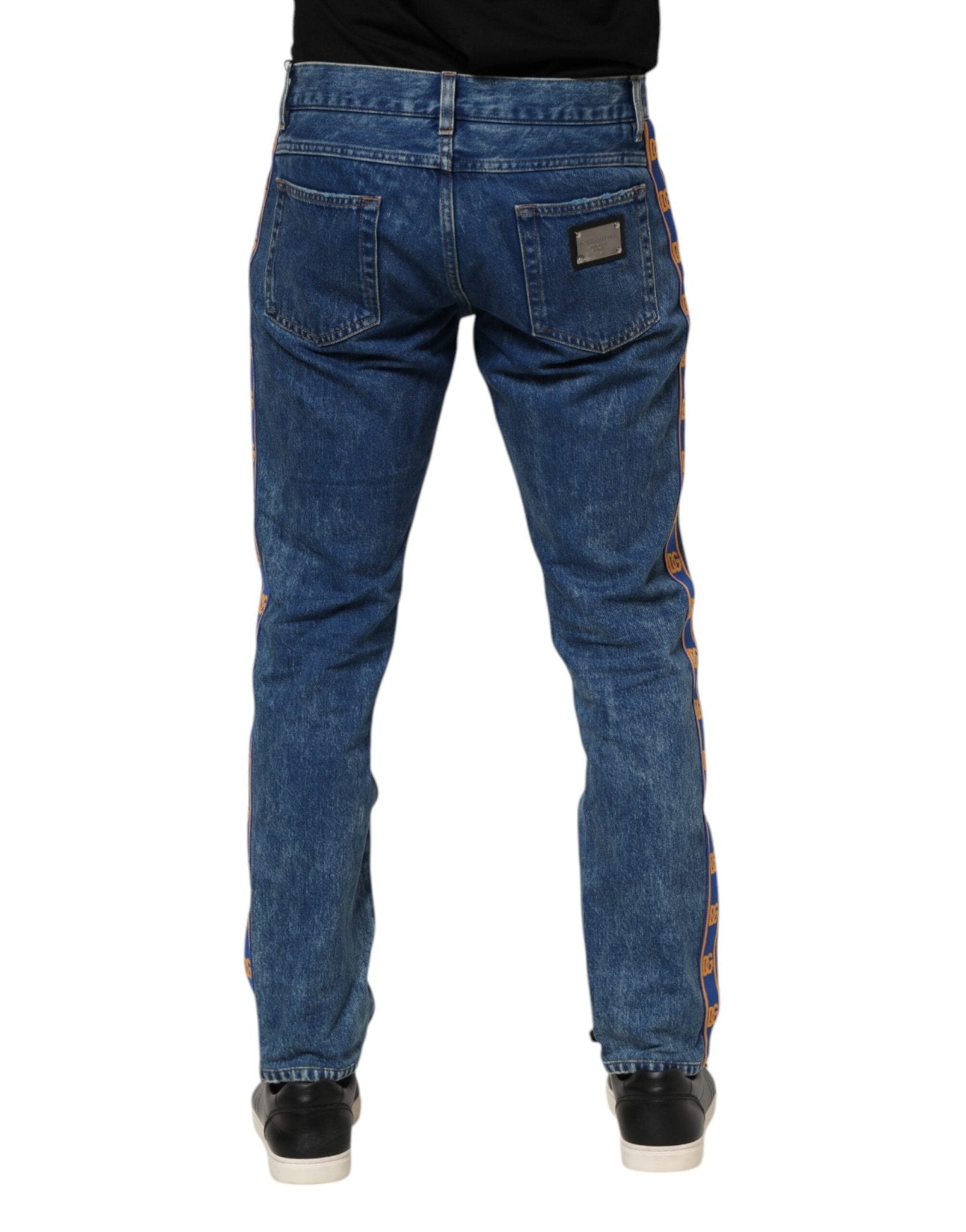 Dolce & Gabbana Blue Cotton Logo Plaque Denim Jeans - RIMODA