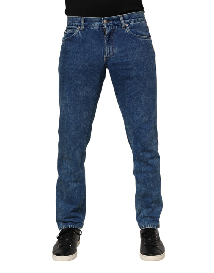 Dolce & Gabbana Blue Cotton Logo Plaque Denim Jeans - RIMODA