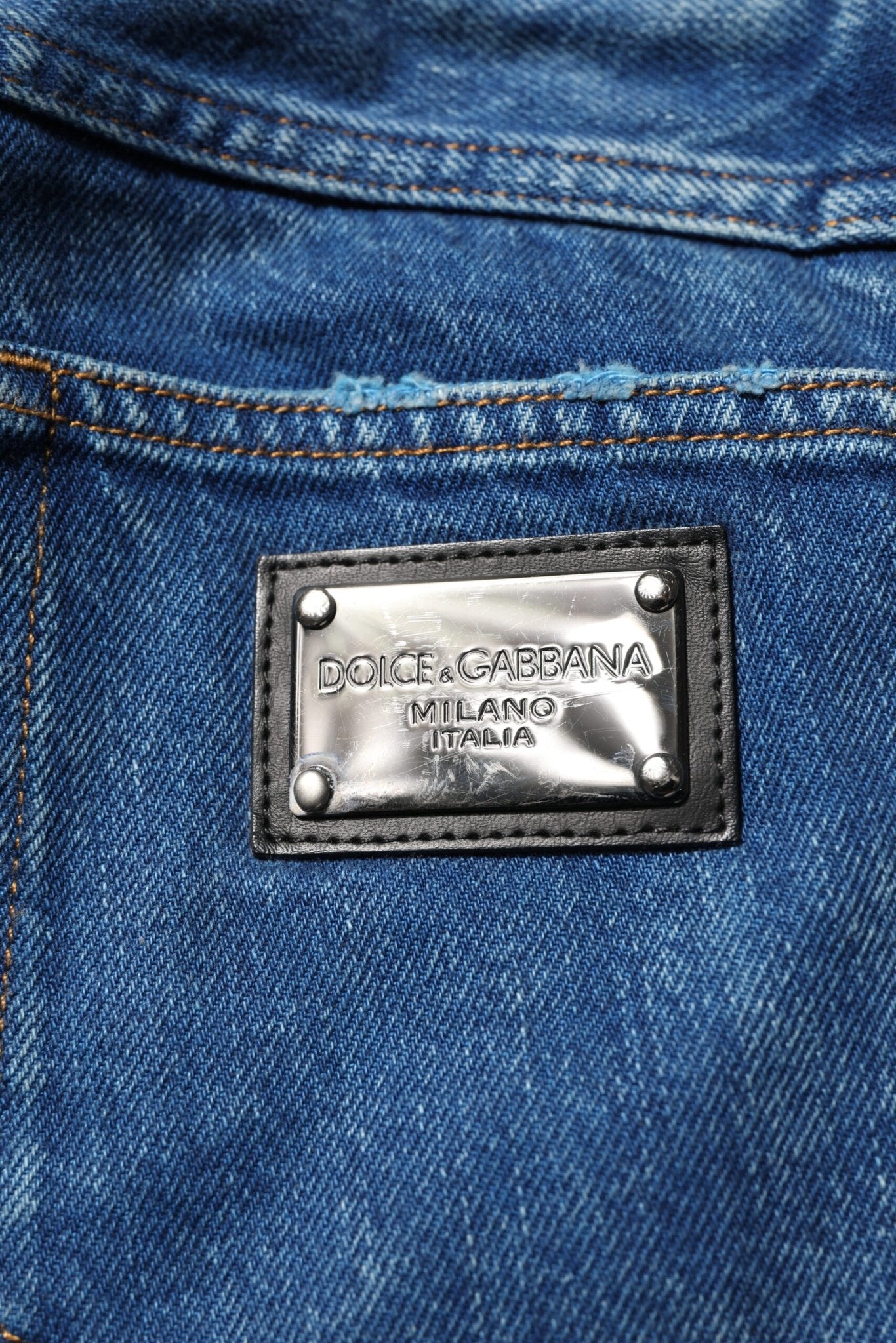 Dolce & Gabbana Blue Cotton Logo Plaque Denim Jeans - RIMODA