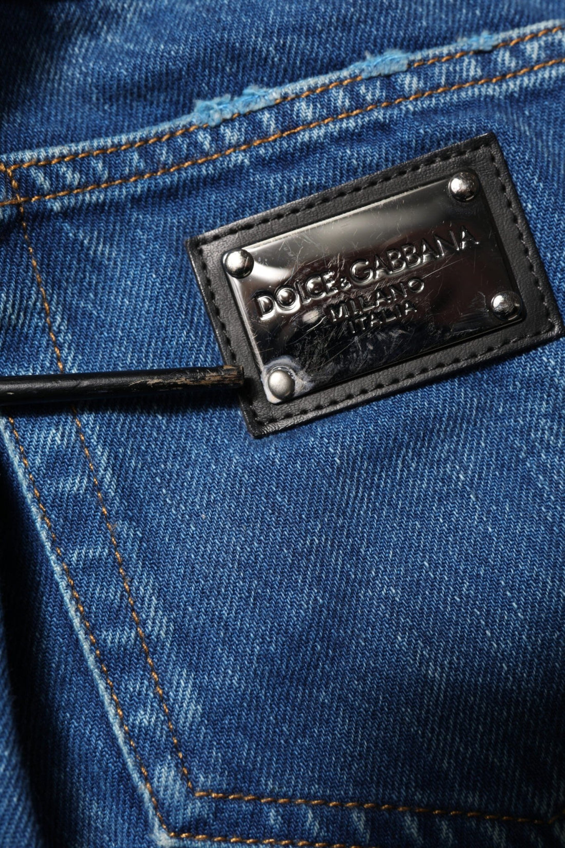 Dolce & Gabbana Blue Cotton Logo Plaque Denim Jeans - RIMODA
