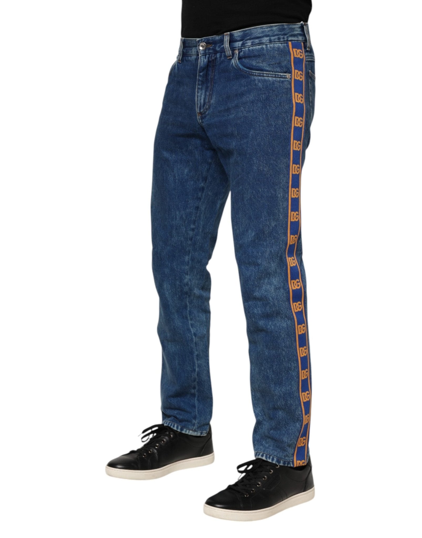 Dolce & Gabbana Blue Cotton Logo Plaque Denim Jeans - RIMODA