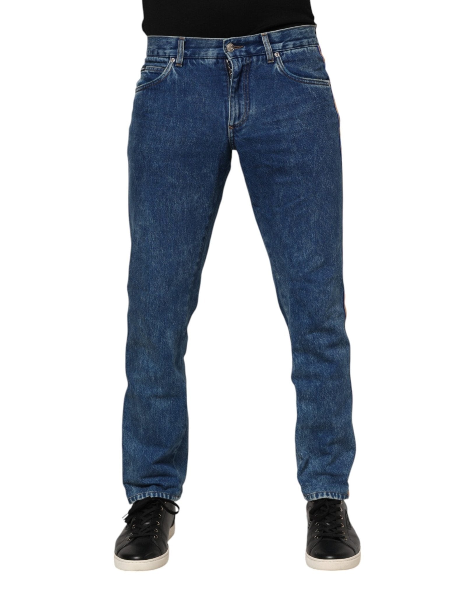Dolce & Gabbana Blue Cotton Logo Plaque Denim Jeans - RIMODA