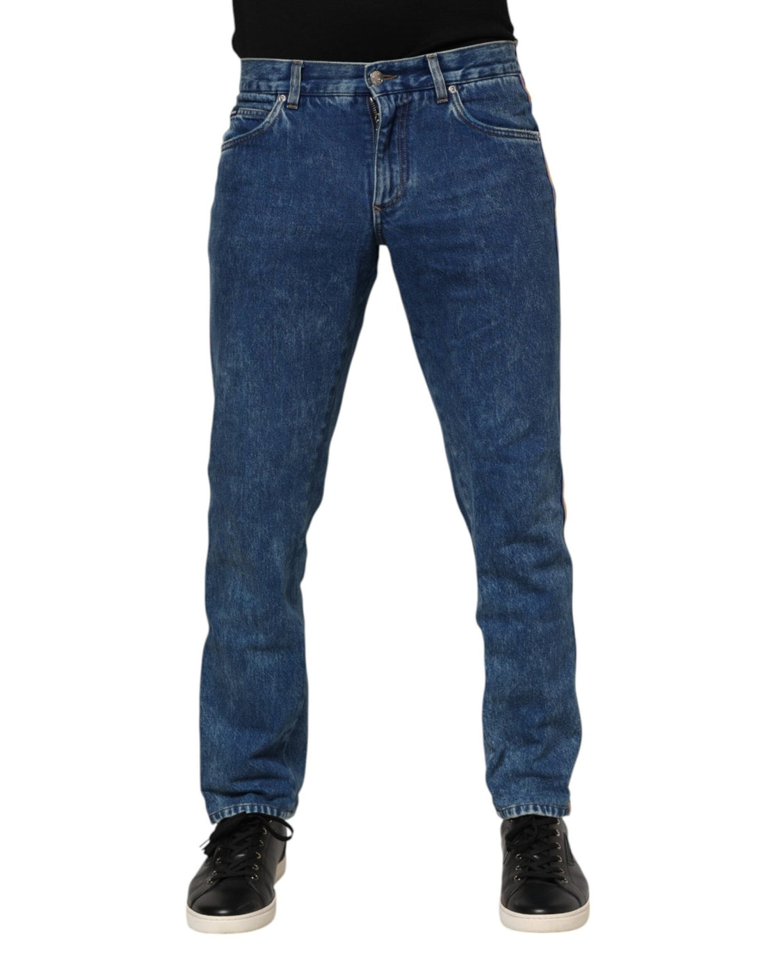 Dolce & Gabbana Blue Cotton Logo Plaque Denim Jeans - RIMODA