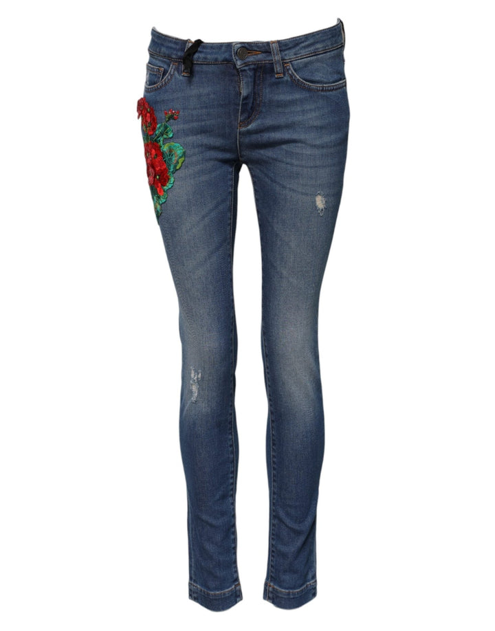 Dolce & Gabbana Blue Cotton Low Waist Skinny Denim Jeans - RIMODA