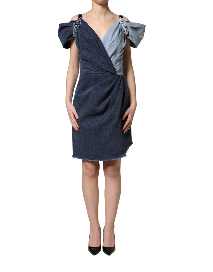Dolce & Gabbana Blue Cotton Patchwork Denim Mini Sheath Dress - RIMODA