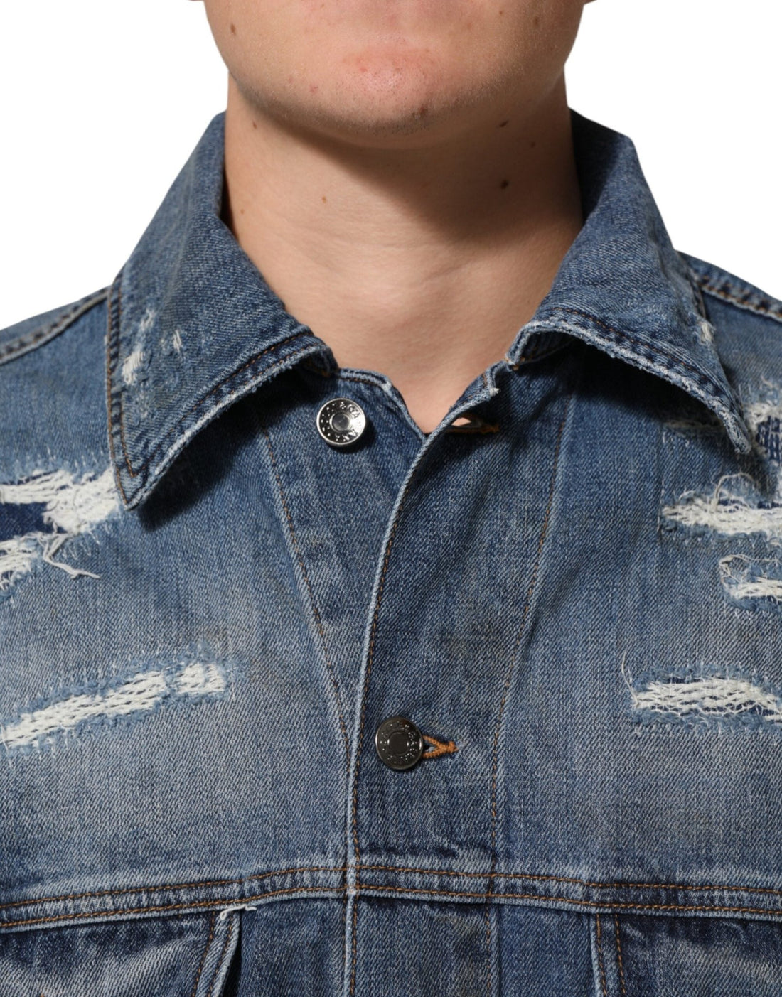 Dolce & Gabbana Blue Cotton Tattered Denim Blouson Jacket - RIMODA