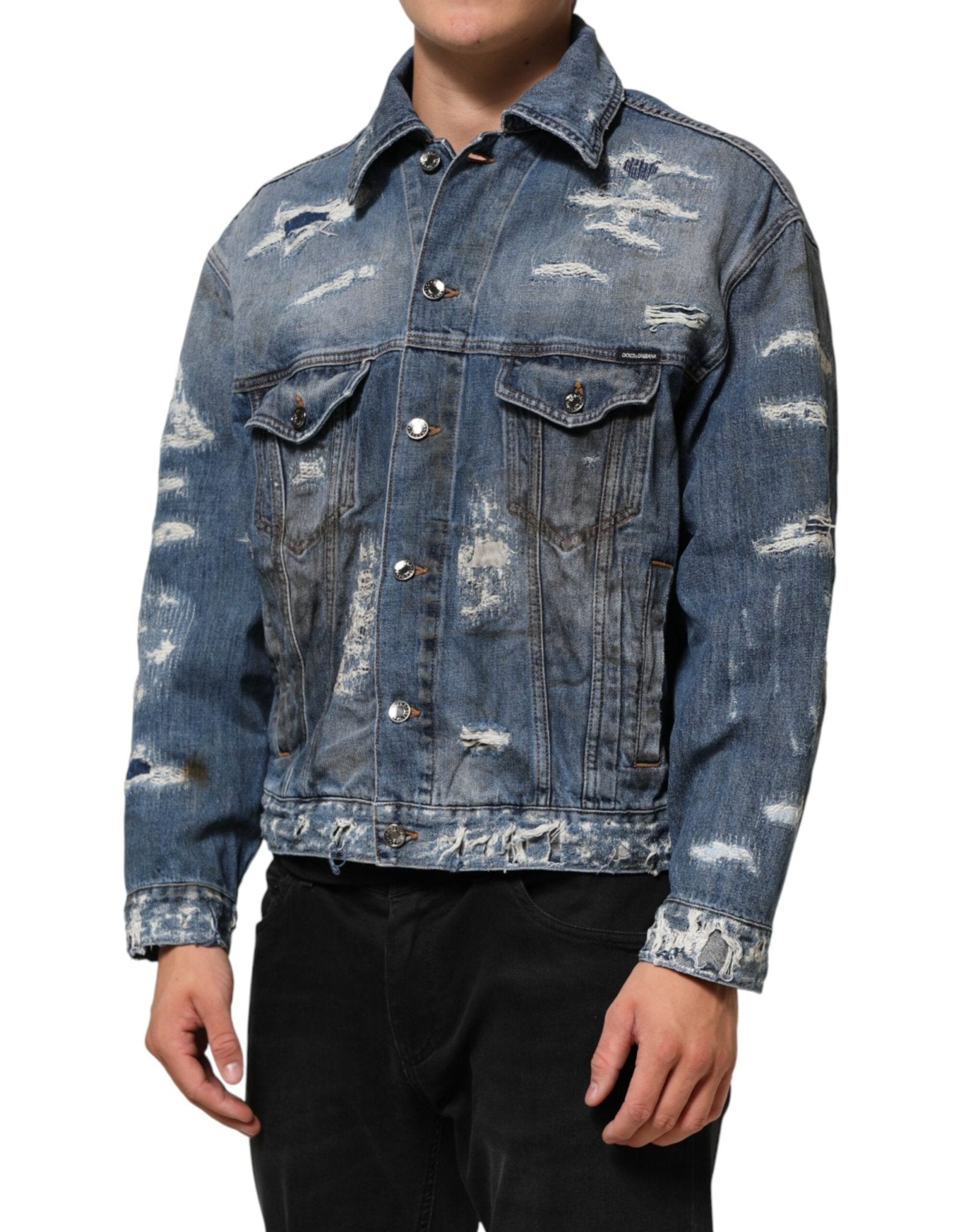 Dolce & Gabbana Blue Cotton Tattered Denim Blouson Jacket - RIMODA